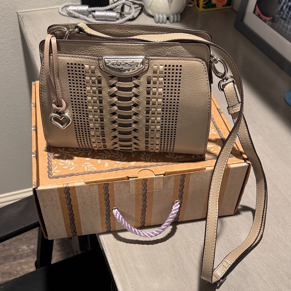 Brighton Taupe Crossbody with Woven Accents
